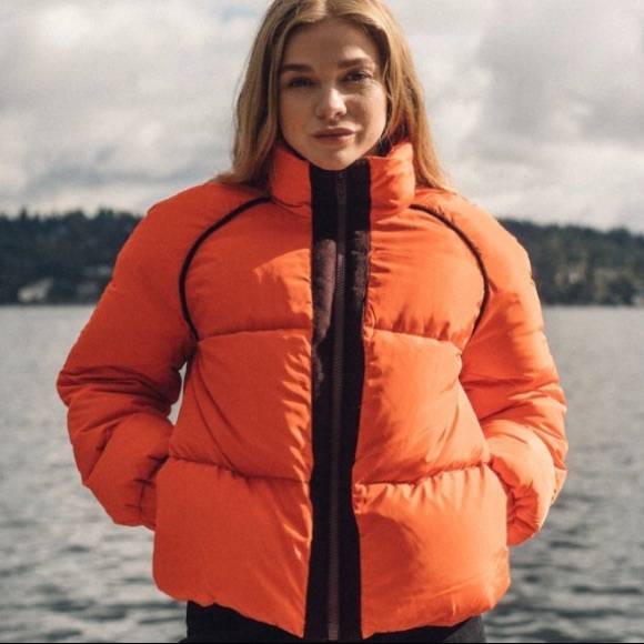 ganni orange puffer